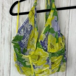 Zara NWT yellow mesh underwire floral crop top
